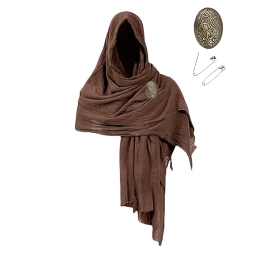 Mittelalterliche Baumwolle Schal Kleidung Renaissance LARP Viking Mantel Halloween Piraten Mantel (Braun, One Size) von SZRXKJ