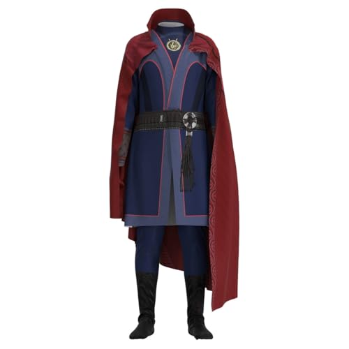 SZRXKJ Halloween Kostüm Superhelden-Outfit mit Cape Marineblau und Burgunderrot Deluxe Cosplay-Set (Blau, 160) von SZRXKJ