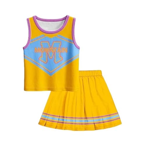 SZRXKJ Kinder 3D Druck Cheerleader Kostüm 2-teiliges Set mit Pom Poms (Gelb, 160) von SZRXKJ