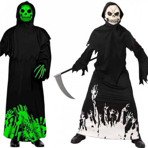 SZRXKJ Kinder Gruselige Noctilucent Halloween-Kostüme Cyclops-Monster-Maske mit Robe Schwarz mit Weiß (Schwarz, XL) von SZRXKJ