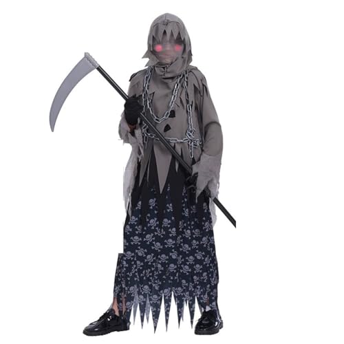 SZRXKJ Kinder Gruseliges Phantom-Kostüm Schwarz Kapuze und Gürtel Universal Kindergröße Halloween Kostüm (Schwarz, M) von SZRXKJ