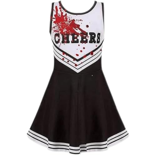 SZRXKJ Kinder Weiß-Rot-Schwarz Halloween Horror Kleid mit Blutspritzer Zombie Cheerleader Kostüm (Weiß, 110) von SZRXKJ