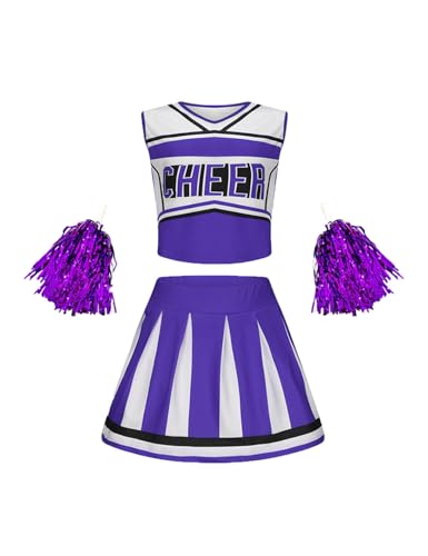 SZRXKJ Kinder Zweiteiler in Pink-Weiß mit Pompons Sport Kostüm Cheerleader Uniform Sets (Blau1, 100) von SZRXKJ