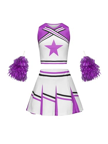 SZRXKJ Kinder Zweiteiler in Pink-Weiß mit Pompons Sport Kostüm Cheerleader Uniform Sets (Lila, 100) von SZRXKJ