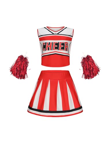 SZRXKJ Kinder Zweiteiler in Pink-Weiß mit Pompons Sport Kostüm Cheerleader Uniform Sets (Orange, 100) von SZRXKJ