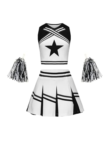 SZRXKJ Kinder Zweiteiler in Pink-Weiß mit Pompons Sport Kostüm Cheerleader Uniform Sets (Schwarz, 100) von SZRXKJ