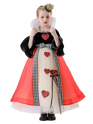 SZRXKJ Mädchen Halloween Cosplay Rote Pfirsichkönigin Prinzessin Alice Traumreise Wunderland Viktorianisches Kleid (Schwarz, 140) von SZRXKJ