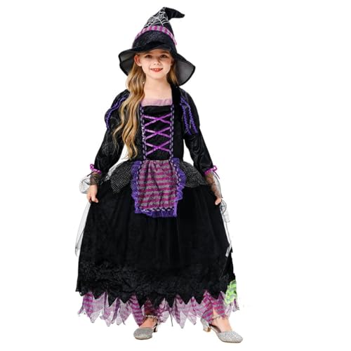 SZRXKJ Mädchen Langes Kleid mit Totenkopf-Muster Schwarz-Rot Universal Größe Gothic Halloween Kostüm (Grün2, S) von SZRXKJ