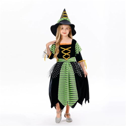 SZRXKJ Mädchen Langes Kleid mit Totenkopf-Muster Schwarz-Rot Universal Größe Gothic Halloween Kostüm (grün, S) von SZRXKJ