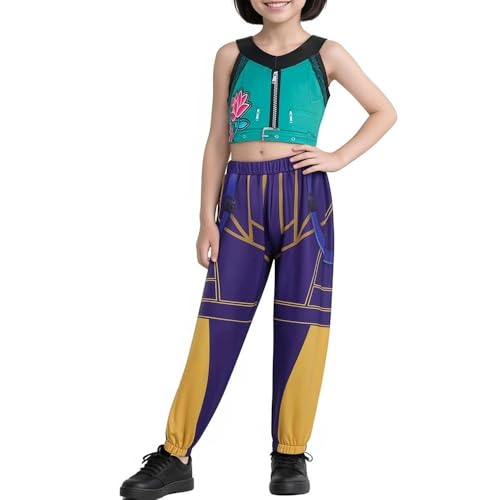 SZRXKJ Mädchen Lila Crop Top mit Rock und Kniestrümpfen Anime Cosplay Kostüm Set (Blau, 110) von SZRXKJ