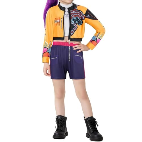 SZRXKJ Mädchen Lila-Orange-Schwarz Anime Cosplay Kostüm Set mit Crop Top Rock und Kniestrümpfen (Gelb, 110) von SZRXKJ