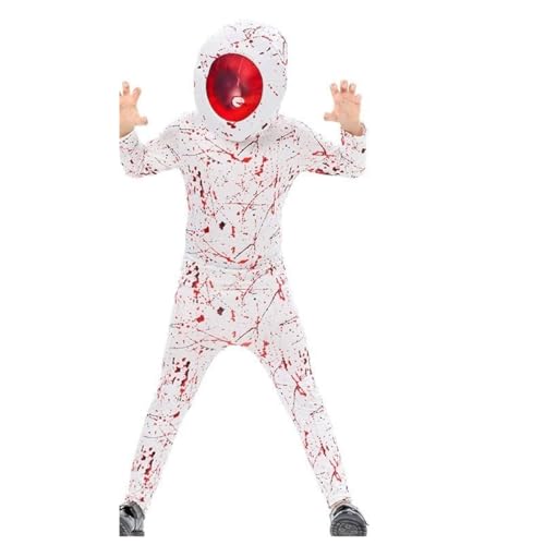 SZRXKJ Unisex Kinder Universal Kindergröße Gruseliges Phantom-Kostüm Weiß mit Blutspritzern Halloween-Kostüm (Weiß, M) von SZRXKJ