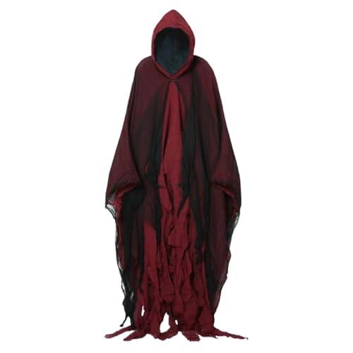 SZRXKJ Unisex Mittelalterliche Kapuzenmäntel Renaissance gotische Zauberer Mantel Tod Rollenspiel Erwachsene Kostüm (Dunkrot, One Size) von SZRXKJ