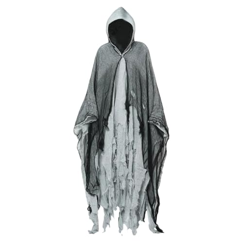 SZRXKJ Unisex Mittelalterliche Kapuzenmäntel Renaissance gotische Zauberer Mantel Tod Rollenspiel Erwachsene Kostüm (Grau, One Size) von SZRXKJ