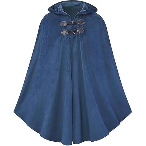 Unisex Mittelalterliche LARP Vintage Samt Kapuze Mantel Halloween Renaissance Bühne Kostüm (Blau, One Size) von SZRXKJ