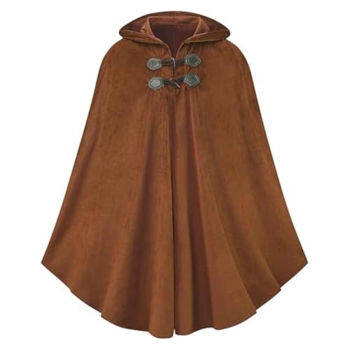 Unisex Mittelalterliche LARP Vintage Samt Kapuze Mantel Halloween Renaissance Bühne Kostüm (Braun, One Size) von SZRXKJ