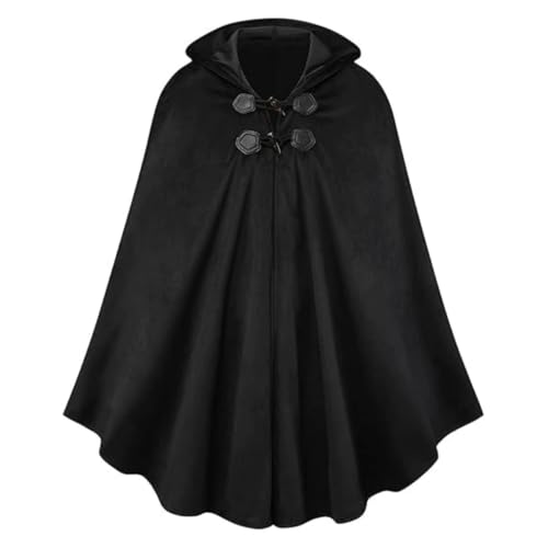 Unisex Mittelalterliche LARP Vintage Samt Kapuze Mantel Halloween Renaissance Bühne Kostüm (Schwarz, One Size) von SZRXKJ