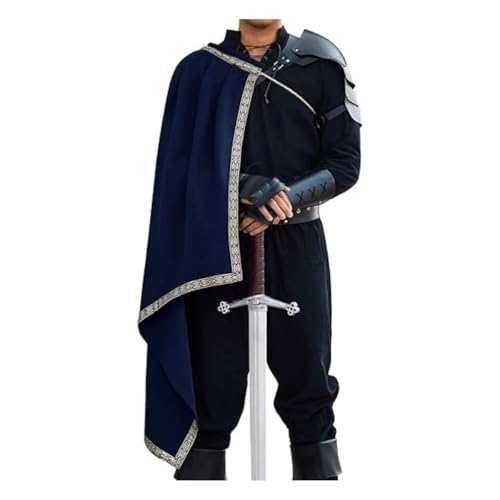 Unisex Mittelalterliche Retro Renaissance Halbe Schulter Mantel Larp Halloween Show Kostüm (Blau, One Size) von SZRXKJ