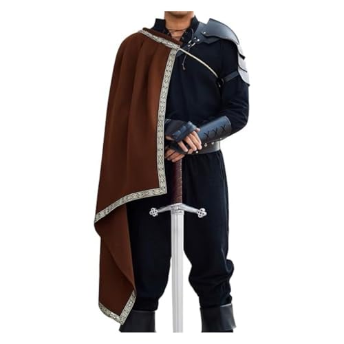 Unisex Mittelalterliche Retro Renaissance Halbe Schulter Mantel Larp Halloween Show Kostüm (Braun, One Size) von SZRXKJ