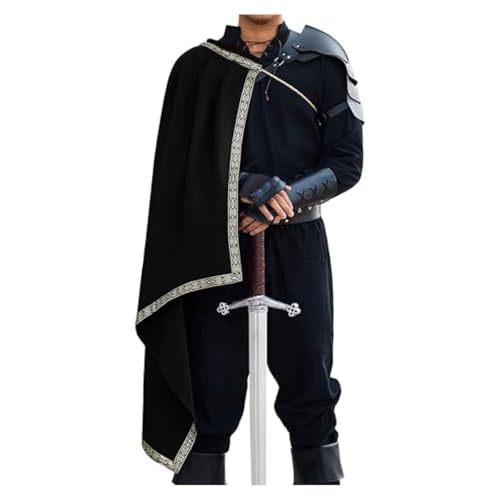 Unisex Mittelalterliche Retro Renaissance Halbe Schulter Mantel Larp Halloween Show Kostüm (Schwarz, One Size) von SZRXKJ