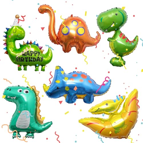 6 Dinosaurier Folienballon - Pack Dino Ballon - Dinosaurier Luftballons - Wird Verwendet, Um Themenpartys, Geburtstagsfeiern, Babypartys, JubiläUm Zu Dekorieren von SZSMW