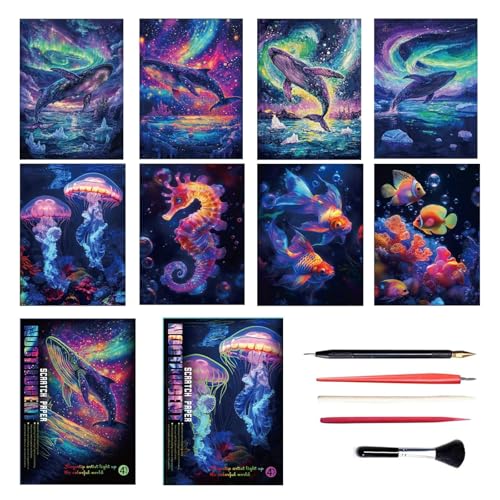SZSMW 8 Kratzpapier - Scratch Art - Regenbogen Kratzmalerei - Wird FüR Graffiti, Zeichnen, Malen Verwendet und Kann Ihr Schlafzimmer, Ihr Wohnzimmer, Ihr Esszimmer, BüRo Dekorieren(31,5x21,4cm) von SZSMW