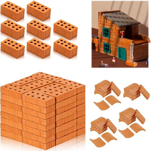 SZSMW 98 Mini Ziegelsteine - Ziegelsteine Zum Mauern Kinder - Modellbau Steine - ZubehöR FüR die Dekoration Von Sandgruben, die ErgäNzung Von Landschaftsmodellen und Pflanzenarrangements Geeignet von SZSMW