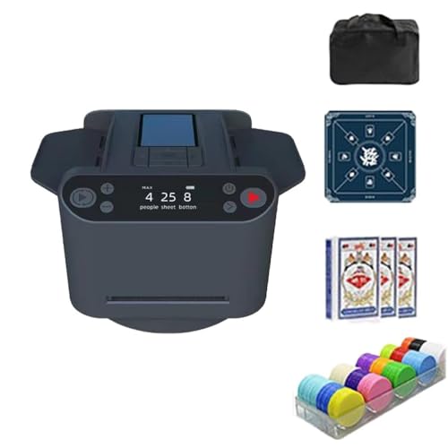 SZSXYBZ Passen Sie an, was Sie brauchen, um 360 Grad automatischer Kartenmischer – 2-in-1 drehbarer Kartenhändler mit 3 Spielkartendecks, Tischdecke, Chips, tragbarer Tasche und LED-Display (schwarz) von SZSXYBZ