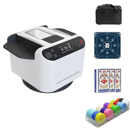 SZSXYBZ Passen Sie an, was Sie brauchen, um 360 Grad automatisches Kartenmischgerät – 2-in-1 drehbarer Kartenhändler mit 3 Spielkartendecks, Tischdecke, Chips, tragbarer Tasche und LED-Display (weiß) von SZSXYBZ