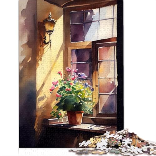 Puzzle 1000 Teile Maine Coon Katze Kreatives rundes Puzzle for Erwachsene und Kinder Holzpuzzles Puzzles for Erwachsene Geschenke(Frame-Watercolor Window) von SZTVECFW