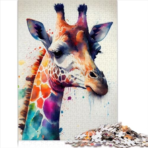 for Erwachsene 1000 Teile Puzzle Geschenke Mädchen im Weltraum Puzzle for Erwachsene Holzpuzzles Familienspaß Puzzles(Frame-Giraffe Watercolor Animal,1000pcs (75x50cm)) von SZTVECFW