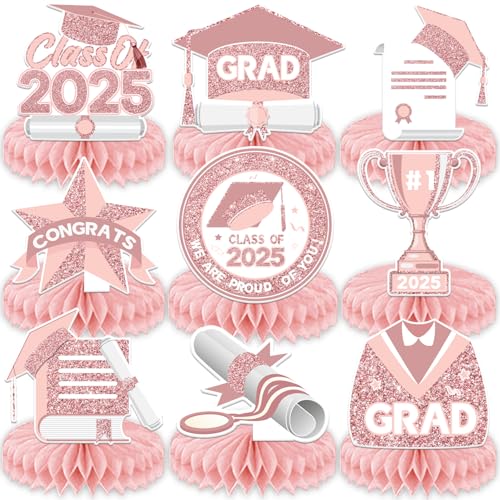 Rosa Roségold Abschlussdekorationen Klasse 2025 Wabenaufsatz für Tisch, 9 Stück, doppelseitige 3D-Abschlussfeier, Party-Tischdekorationen Rosa Roségold Abschlussdekorationen Klasse 2025 Wabenaufsatz für Tisch, 9 Stück, doppelseitige 3D-Abschlussfeier, Party-Tischdekorationen von SZTZPW