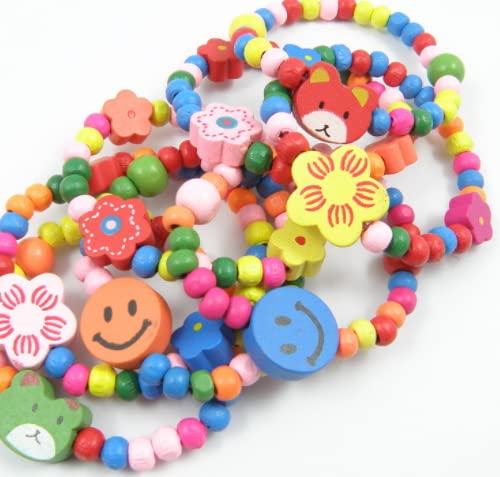 Armband Mädchen, Bunte Armbänder Kinder hölzern, 12 Stück Schmuck Mädchen, Mitgebsel Kindergeburtstag Gastgeschenke Mädchen, Freundschaftsarmband Kinder, Kinderschmuck von SZXMDKH