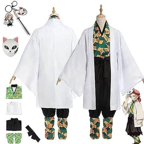 Anime Demon Slayer Sabito Cosplay Kimono Outfit, Kimetsu No Yaiba Maske Schlüsselanhänger Umhang Mantel Hose Komplettset Halloween Weihnachten Party Kleidung,Weiß,140cm Anime Demon Slayer Sabito Cosplay Kimono Outfit, Kimetsu No Yaiba Maske Schlüsselanhänger Umhang Mantel Hose Komplettset Halloween Weihnachten Party Kleidung,Weiß,140cm von SZYDM