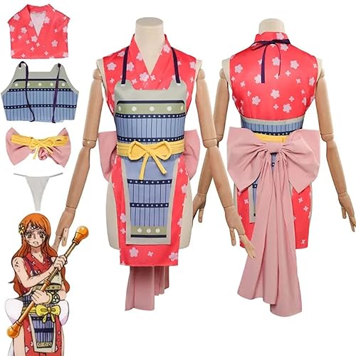 SZYDM Anime One Piece Nami Cosplay Outfit, Frauen Kleid Komplettset Halloween Weihnachten Party Kleidung,Rosa,3XL von SZYDM