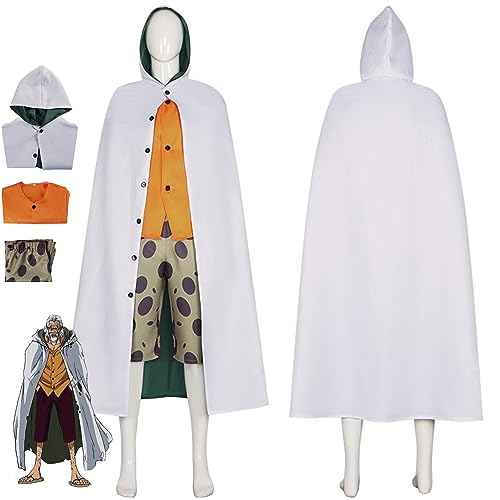 SZYDM Anime One Piece Silvers Rayleigh Cosplay-Outfit, weißer Umhang, Hose, Oberteil, komplettes Set, Halloween-Weihnachtsparty-Kleidung,Weiß,S von SZYDM