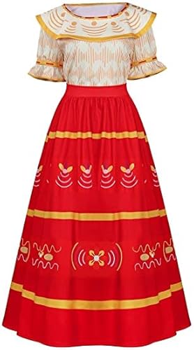 SZYDM Damen Isabella Kostüm Cosplay Kleid Halloween Mirabel Madrigal Kurzarm Rosa Blumenkleid Outfits mit Brille Ohrringe für Erwachsene,Dolores Dress,XS von SZYDM