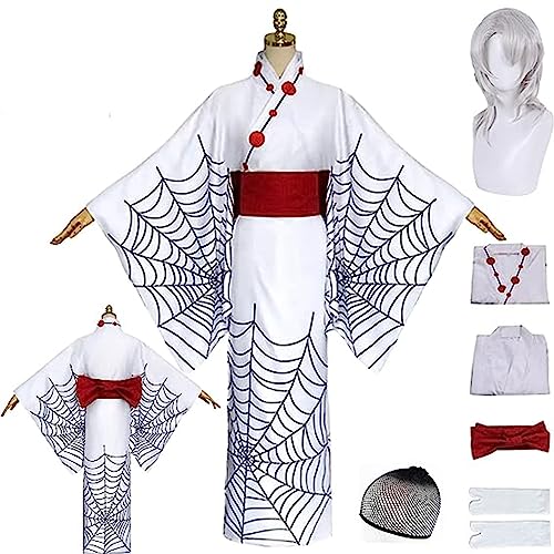 SZYDM Demon Slayer Cosplay Rui Anime Kimono, Kanroji Mitsuri Kimono Cloak Wig Komplett-Set, Halloween Party Karneval Uniform Kostüm,Weiß,130cm von SZYDM