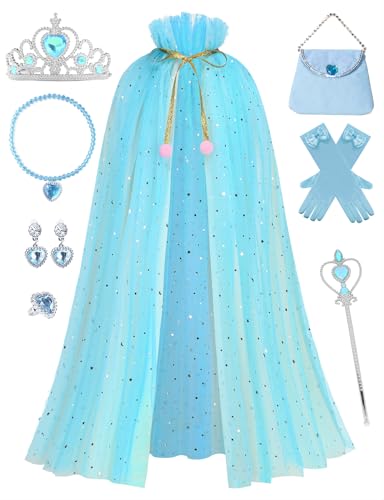 Sabbenia Prinzessin Elsa Umhang-Set für kleines Mädchen, 10-teilig, Prinzessinnen-Umhang, Cosplay, Weihnachten, Halloween, Geburtstagsgeschenk für 3-8 Jahre, Blau Sabbenia Prinzessin Elsa Umhang-Set für kleines Mädchen, 10-teilig, Prinzessinnen-Umhang, Cosplay, Weihnachten, Halloween, Geburtstagsgeschenk für 3-8 Jahre, Blau von Sabbenia