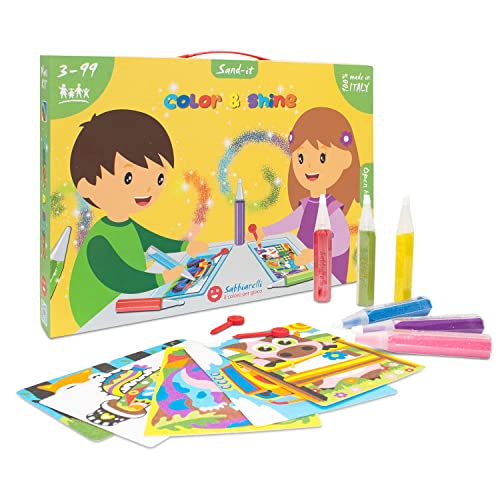 Sabbiarelli Sand-it For Fun Kit Color & Shine Die leuchtende Farbe - Kreatives Bastelset: bastle und bemale mit Sand, Sandbilder für Kinder ab 3+, Geschenkidee zum Geburtstag von Sabbiarelli