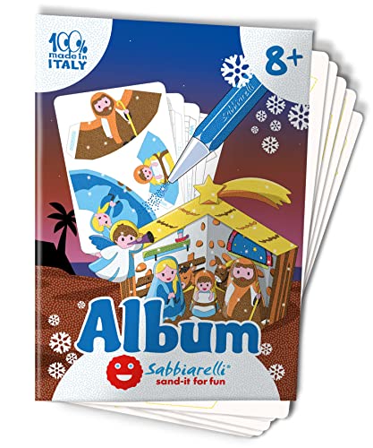 Sabbiarelli Sand-it For Fun - Album 3D Krippenspiel Weihnachtsnacht: 5 vorgeklebte Papier, zum bemalen mit Sand (nicht enthalten), Geeignet für Kinder Jahre 8+ von Sabbiarelli