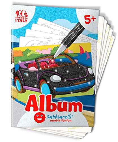 Sabbiarelli Sand-it For Fun - Album Die Autos: 5 vorgeklebte Zeichnungen, zum bemalen mit Sand (Sand nicht enthalten), Sandbilder für Kinder ab 5+ von Sabbiarelli