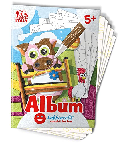 Sabbiarelli Sand-it for Fun Album Die Bauernhoftiere: 5 Zeichnungen zum Ausmalen mit Sand (Sand Nicht enthalten), Spiel für Kinder ab 5 Jahren von Sabbiarelli