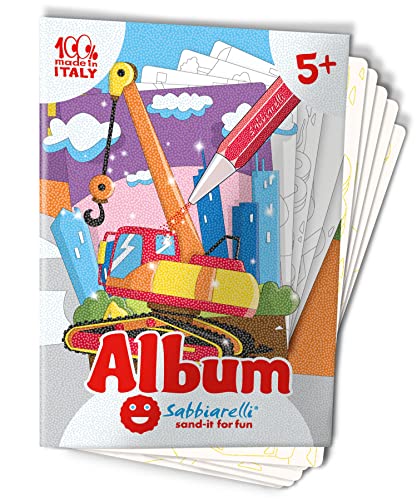 Sabbiarelli Sand-it For Fun - Album Die Baustelle: 5 vorgeklebte Zeichnungen, zum bemalen mit Sand (Sand nicht enthalten), Sandbilder für Kinder ab 5+ von Sabbiarelli