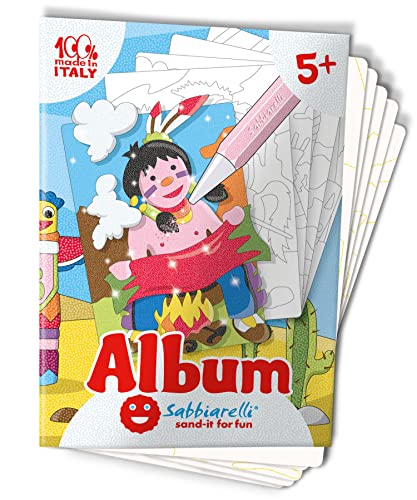 Sabbiarelli Sand-it For Fun - Album Die Indianer: 5 vorgeklebte Zeichnungen, zum bemalen mit Sand (nicht enthalten), Sandbilder für Kinder ab 5+ von Sabbiarelli