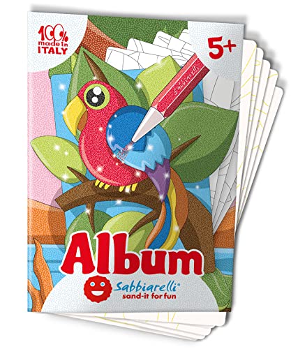 Sabbiarelli Sand-it For Fun - Album Die exotischen Tiere: 5 vorgeklebte Zeichnungen, zum bemalen mit Sand (Sand nicht enthalten), Sandbilder für Kinder ab 5+ von Sabbiarelli