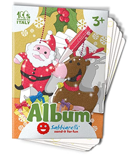 Sabbiarelli Sand-it For Fun - Album Kleiner Weihnachtsschmuck: 5 vorgeklebte Papier zum bemalen mit Sand (nicht enthalten), Sandbilder für Kinder ab 3+ von Sabbiarelli