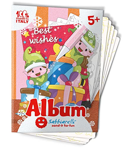 Sabbiarelli Sand-it For Fun - Album Weihnachtsglückwünsche: 5 vorgeklebte Zeichnungen, zum bemalen mit Sand (nicht enthalten), Sandbilder für Kinder ab 5+ von Sabbiarelli