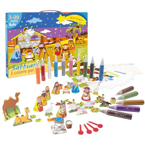 Sabbiarelli Sand-it For Fun Kit Nativity - Kreativ Bastelset: bastle und bemale deine Krippe mit Sand, Sandbilder für Kinder ab 3+, Weihnachtshandwerk von Sabbiarelli