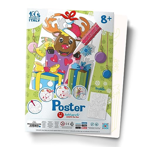 Sabbiarelli Sand-it for Fun - Rentier-Poster: 1 Maxi zum Ausmalen mit Sand (nicht im Lieferumfang enthalten), Weihnachtsarbeit, Kinder, 8 Jahre, 26 x 40 cm von Sabbiarelli